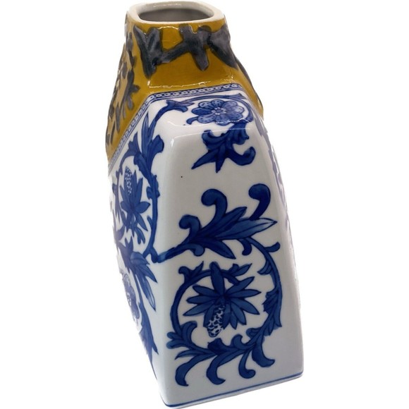 Chinese Yellow Blue Floral Glaze Vase 8" Vintage EXC CONDITION It/425 - Picture 2 of 5